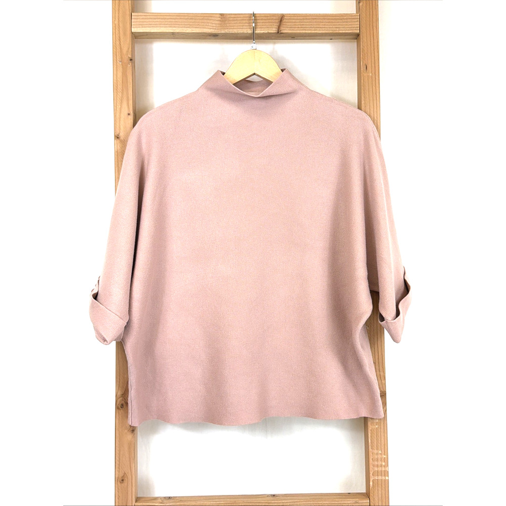 NWT Eternelle Pink Funnel Neck Raglan Sleeve Cropped Sweater #1421 Size L/XL